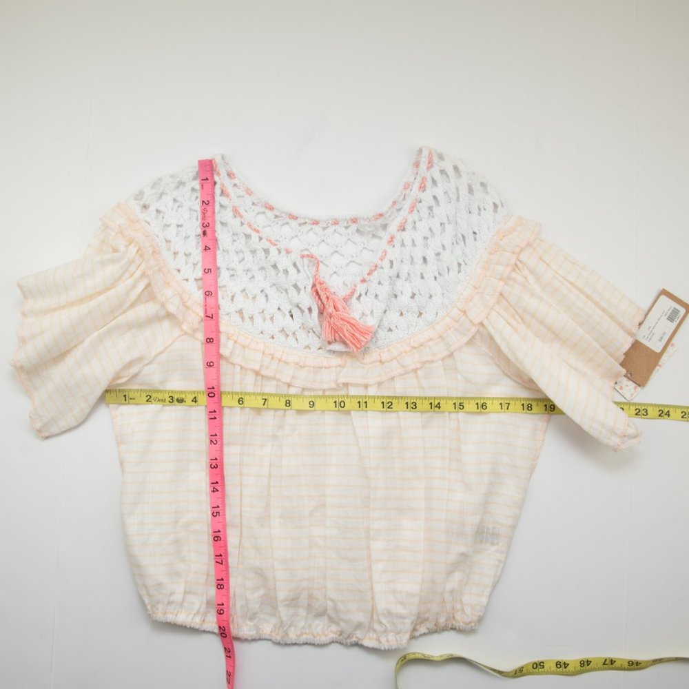 Free People Allora Allora Top Stripe Shirt Crochet Peach White Size Small New - Picture 7 of 7